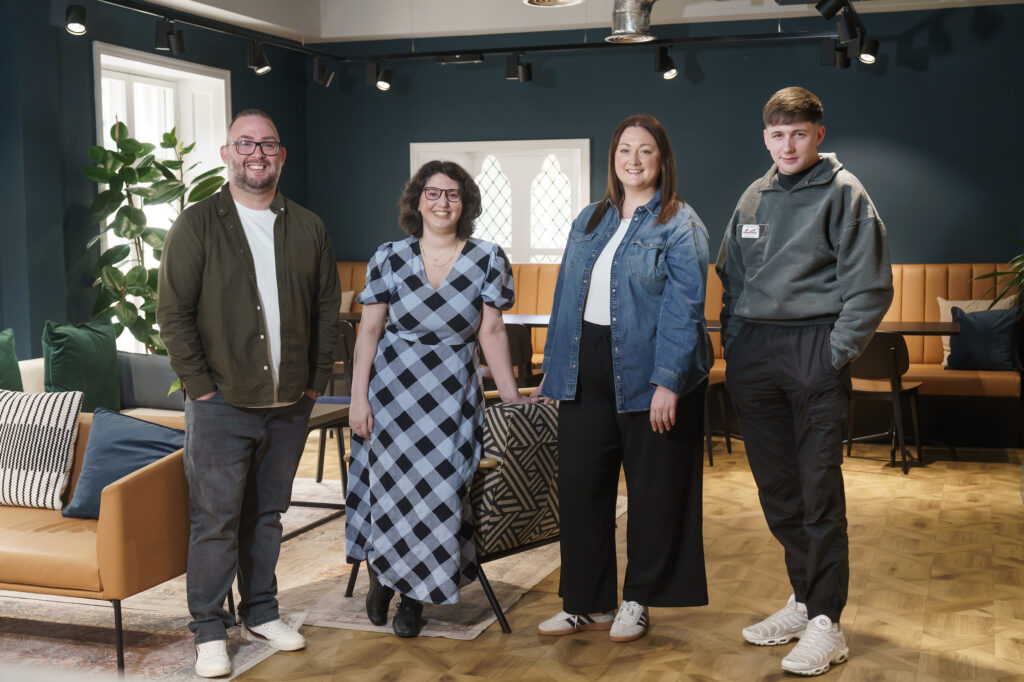 Image shows Chris Ellis, Anna Tsagkari, Philippa Collins and Josh Baker of UK based SEO agency, Climb & Conquer. All hired to support the ageny's significant expansion in May 2025.