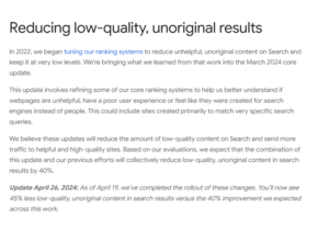 Google's guidance of low quality, unoriginal results