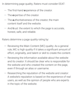 snippet from Google’s Search Quality Evaluator Guidelines